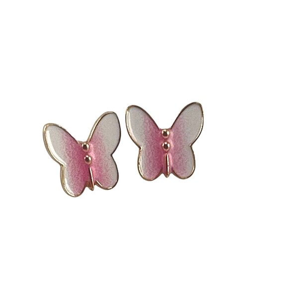 Butterfly Enamel Stud Earrings Pink & White - Picture 4 of 8